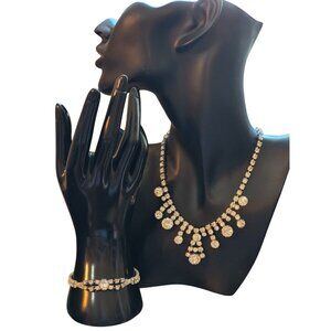Vintage Rhinestone Necklace & Bracelet Jewelry‎ Set Bridgerton Style